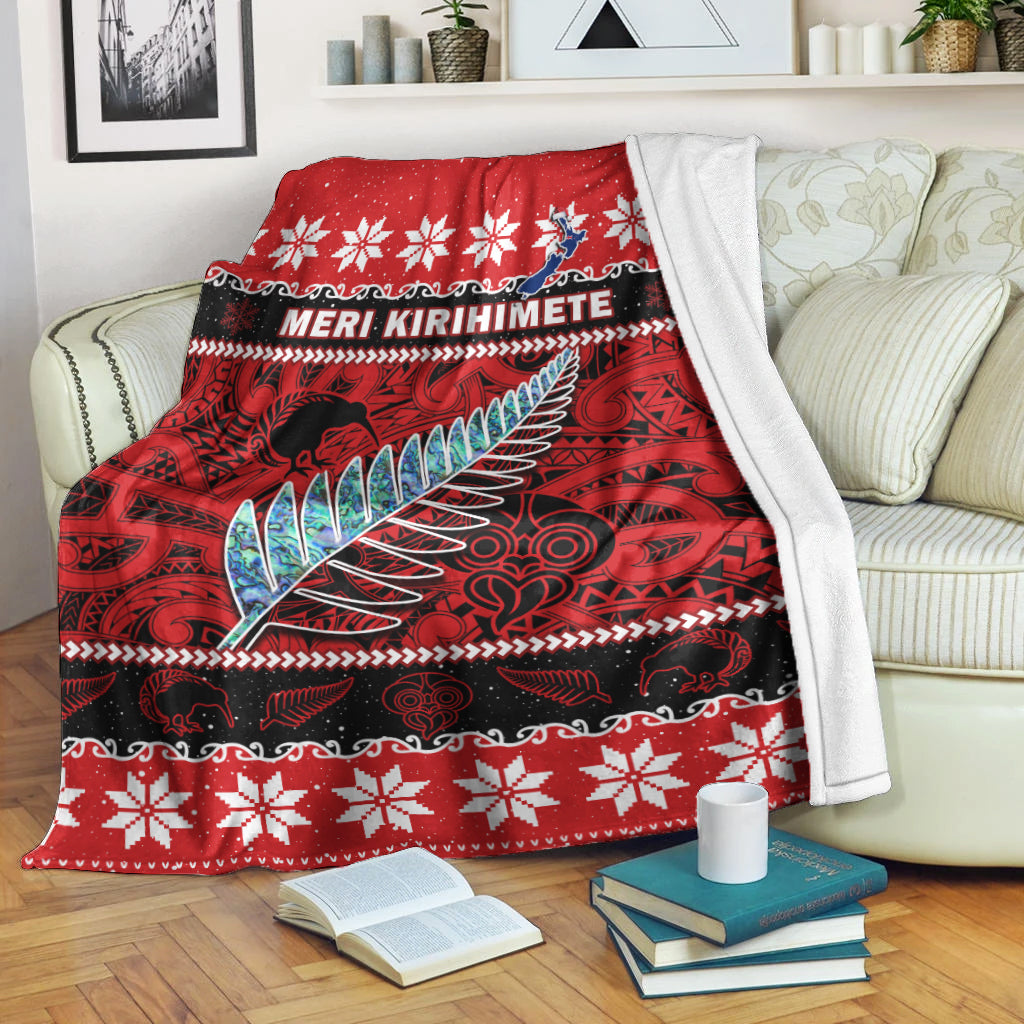 New Zealand Christmas Premium Blanket Paua Shell Silver Fern Meri Kirihimete - Vibe Hoodie Shop