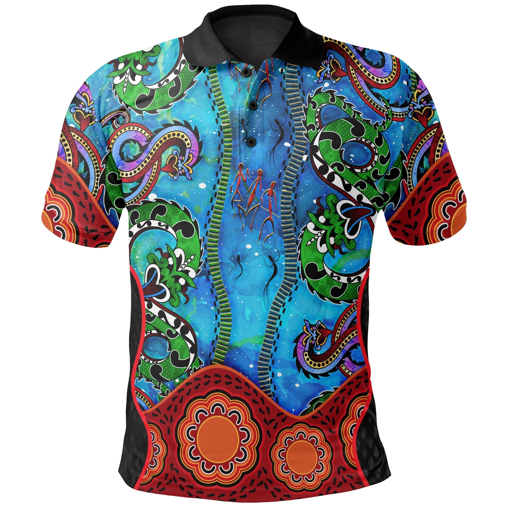 Aboriginal Polo - Aussie Indigenous Patterns Blue - Vibe Hoodie Shop