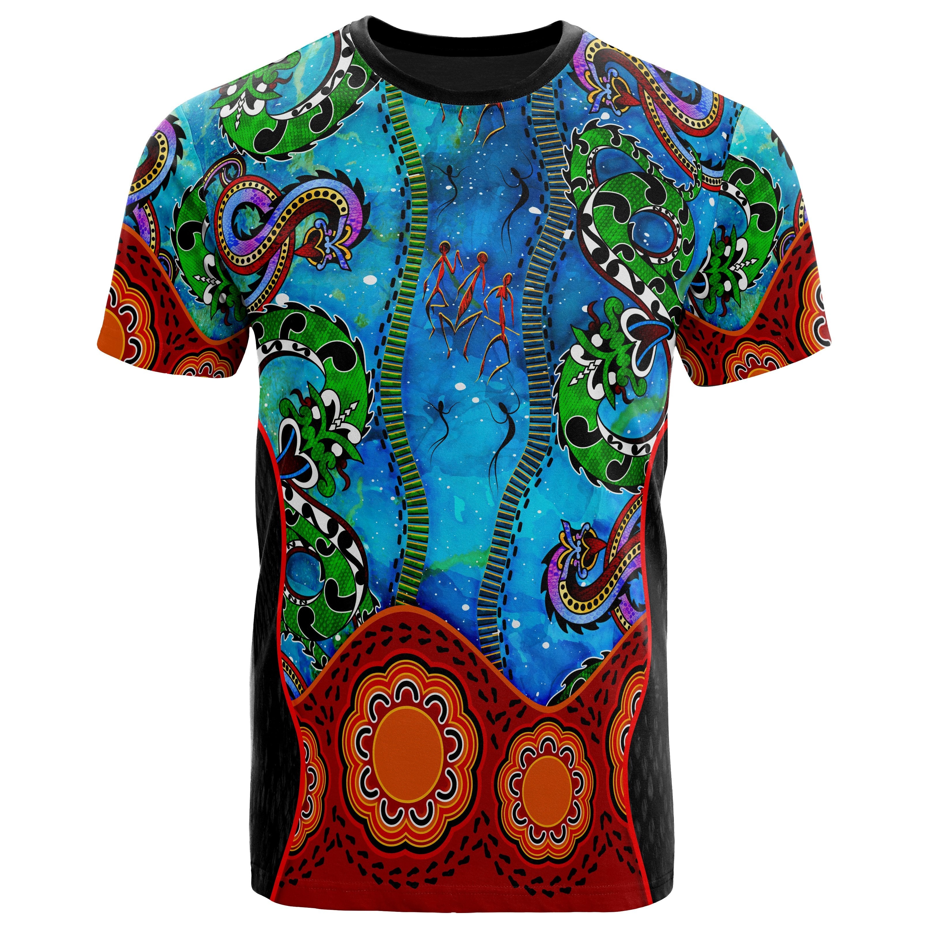 Aboriginal T shirt - Aussie Indigenous Patterns Blue - Vibe Hoodie Shop