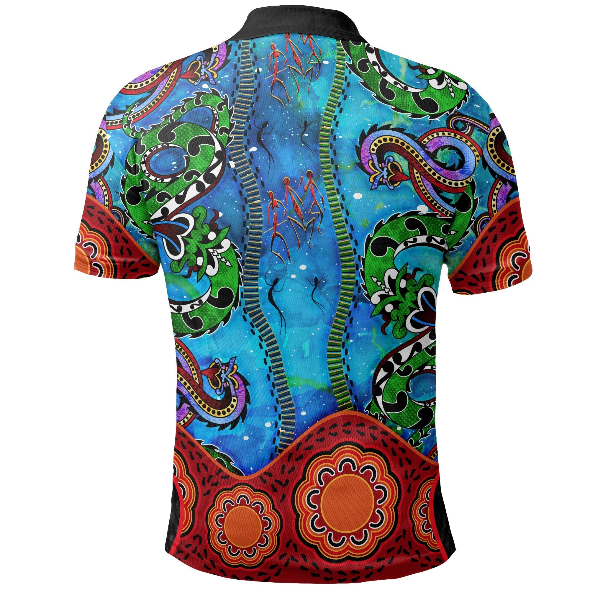 Aboriginal Polo - Aussie Indigenous Patterns Blue - Vibe Hoodie Shop