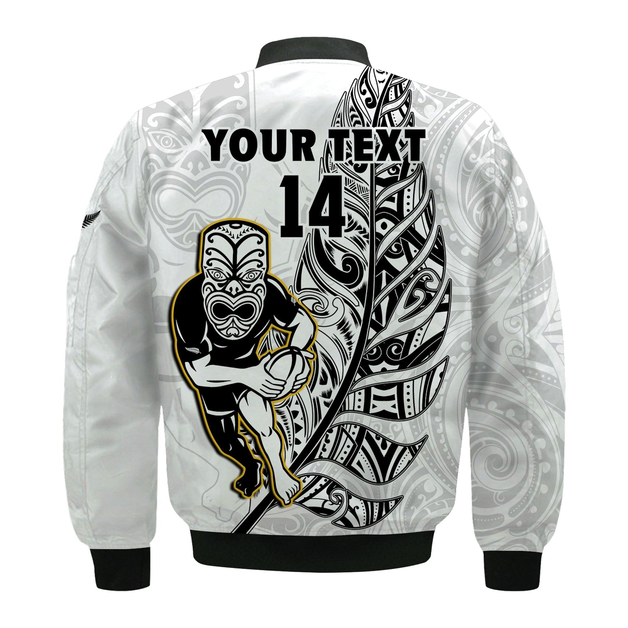 (Custom Text And Number) New Zealand Silver Fern Rugby Bomber Jacket All Black Maori Version White - Vibe Hoodie Shop