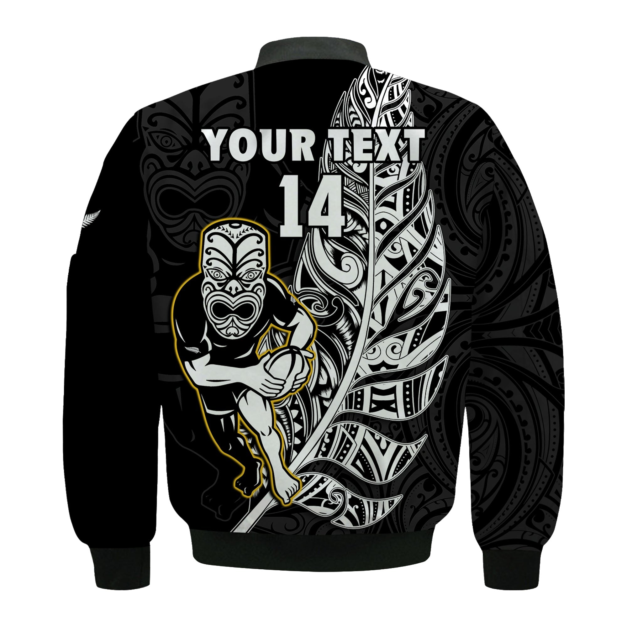 (Custom Text And Number) New Zealand Silver Fern Rugby Bomber Jacket All Black Maori Version Black - Vibe Hoodie Shop