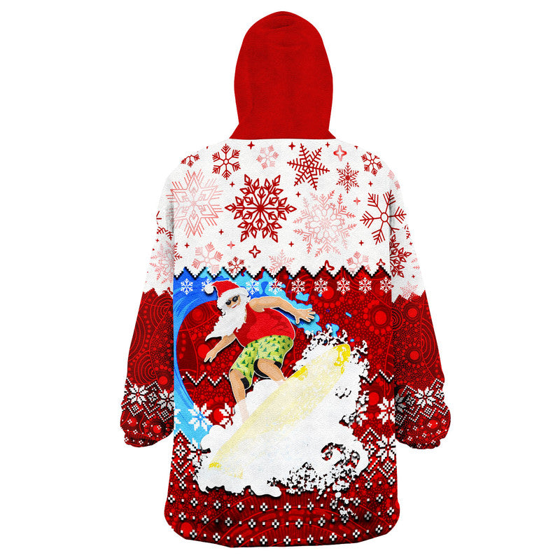 Aboriginal Christmas 2022 Santa Claus Surfing Wearable Blanket Hoodie Red Style - Vibe Hoodie Shop