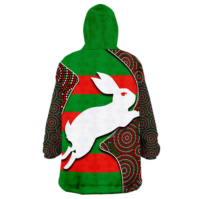 Rabbitohs Rugby Wearable Blanket Hoodie Aboriginal Circle - Vibe Hoodie Shop