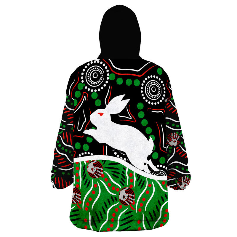 Rabbitohs Rugby Wearable Blanket Hoodie Indigenous - Vibe Hoodie Shop