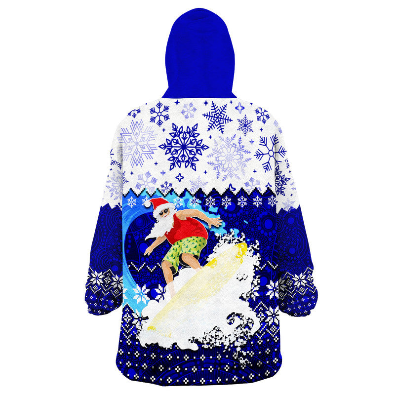 Aboriginal Christmas 2022 Santa Claus Surfing Wearable Blanket Hoodie Blue Style - Vibe Hoodie Shop