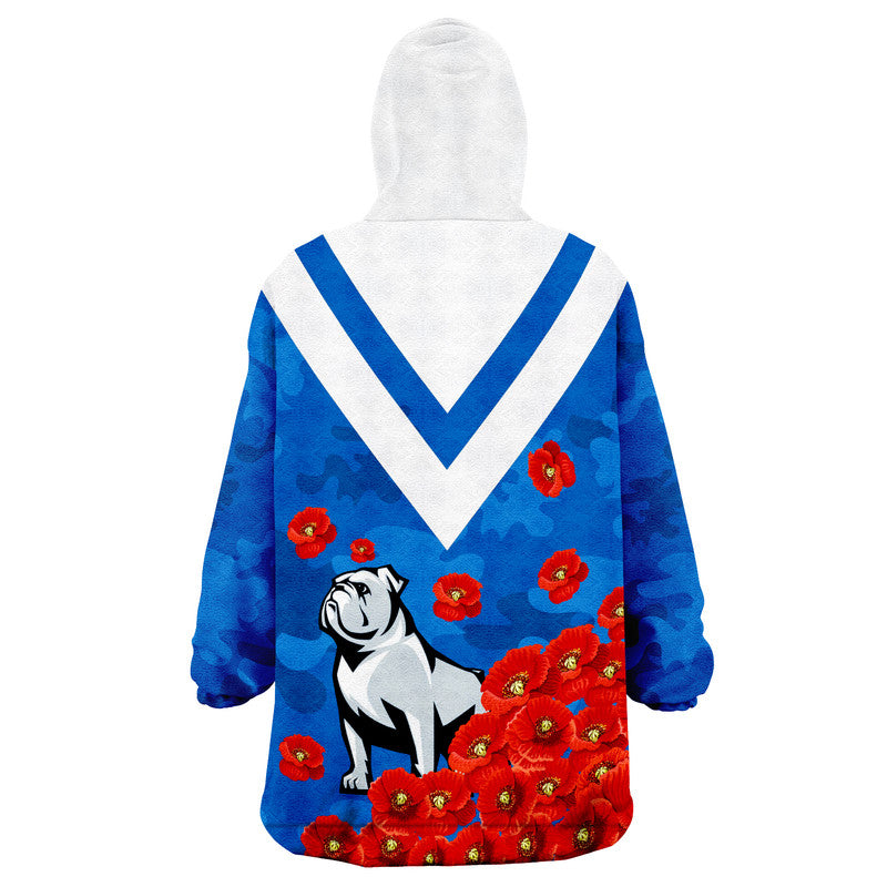 Bulldogs Rugby Wearable Blanket Hoodie Anzac Poppy Flowers - Vibe Hoodie Shop