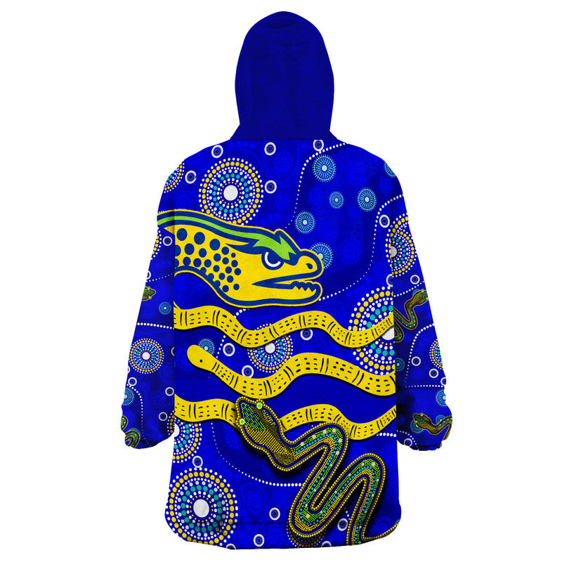 Eels Rugby Wearable Blanket Hoodie Aboriginal Blue Style - Vibe Hoodie Shop