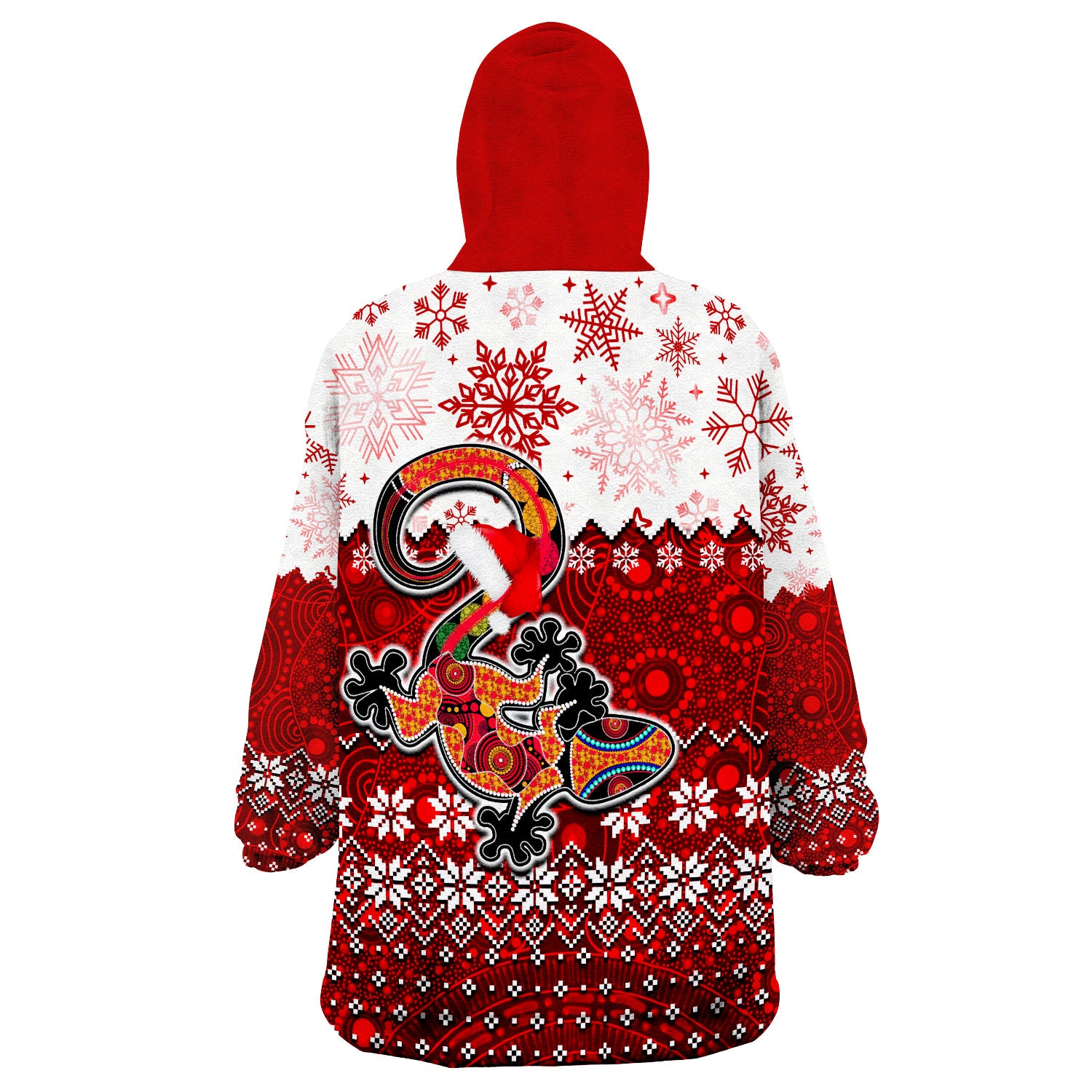 Aboriginal Christmas 2022 Lizard Wearable Blanket Hoodie Red Style - Vibe Hoodie Shop