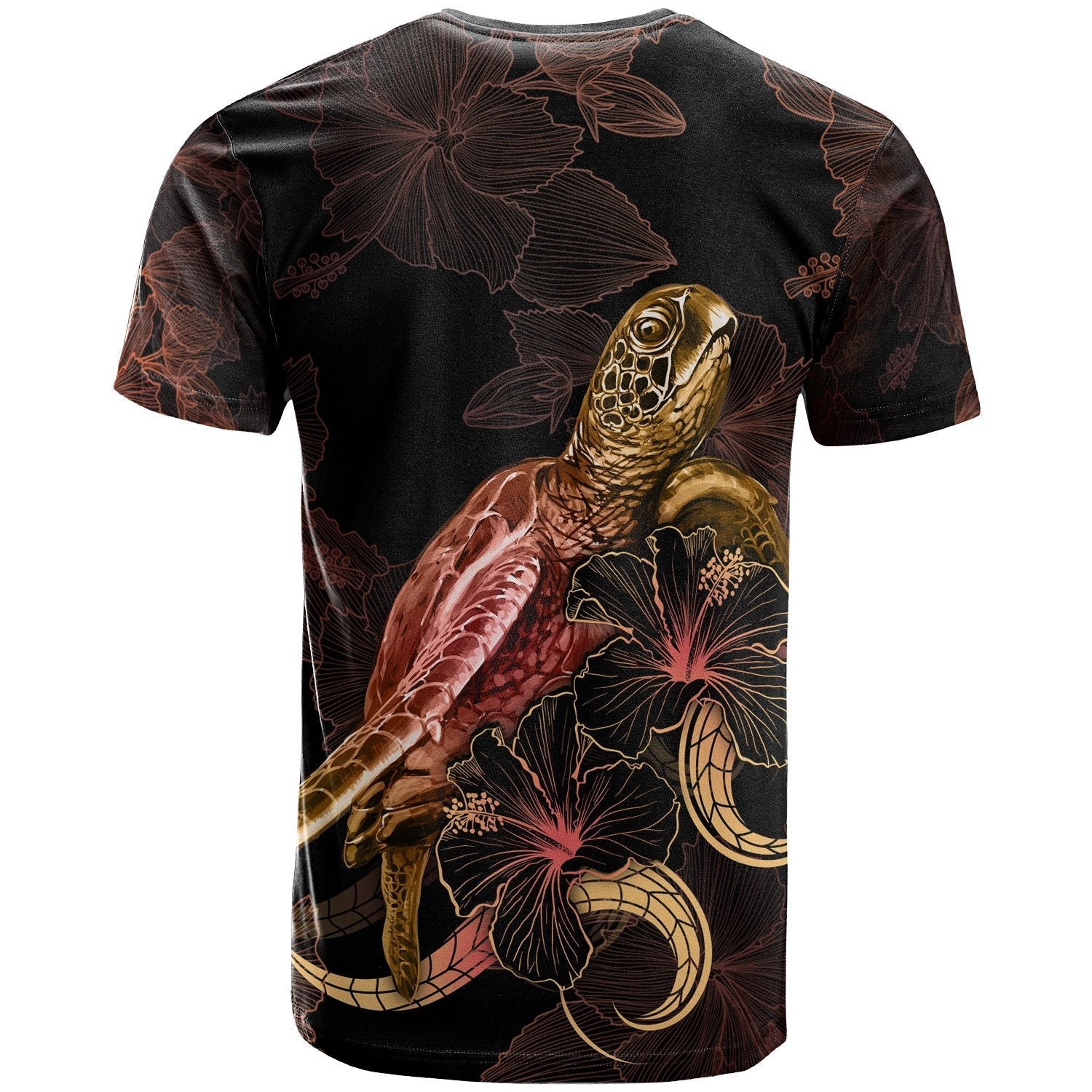 Tokelau Polynesian T shirt - Turtle With Blooming Hibiscus Gold - Vibe Hoodie Shop