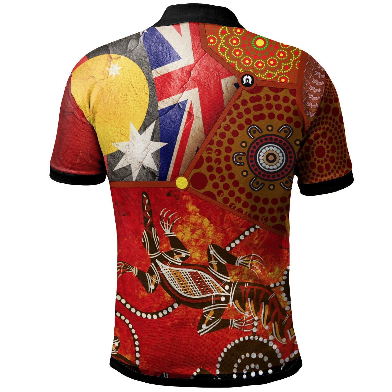 Polo Shirt, Aboriginal Dot Patterns and Flags, Crocodile - Vibe Hoodie Shop