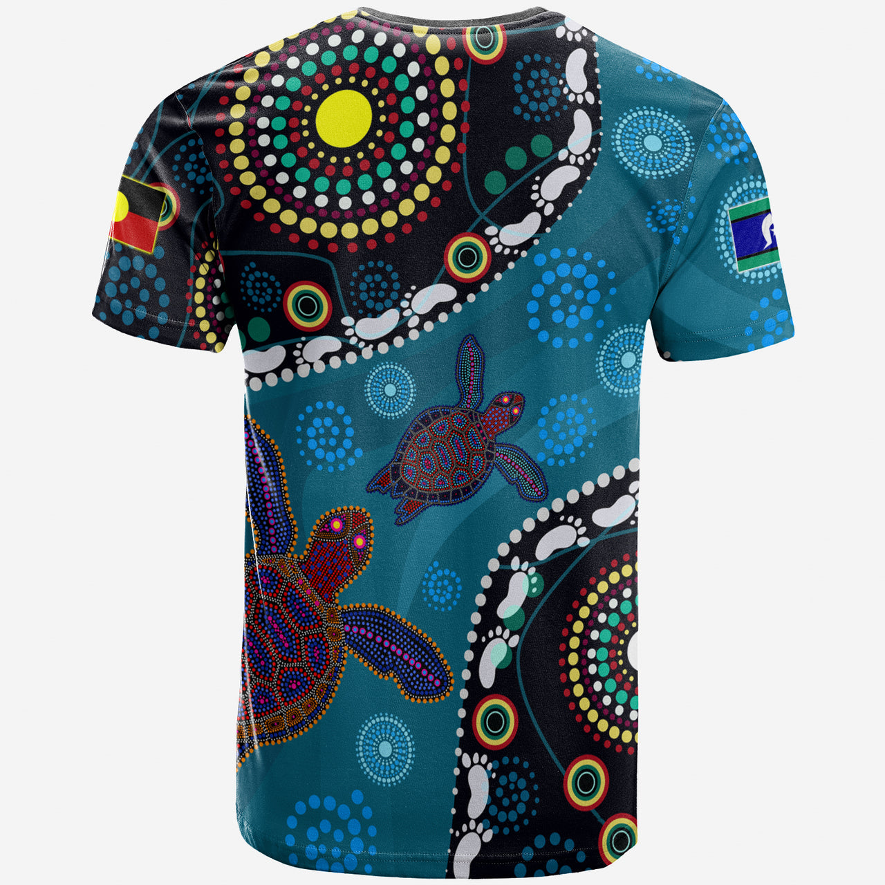 Indigenous All Stars Rugby Custom T shirt - Dreamtime Turtle With Aboriginal and Torres Strait Islanders Flag RLT13 - Vibe Hoodie Shop