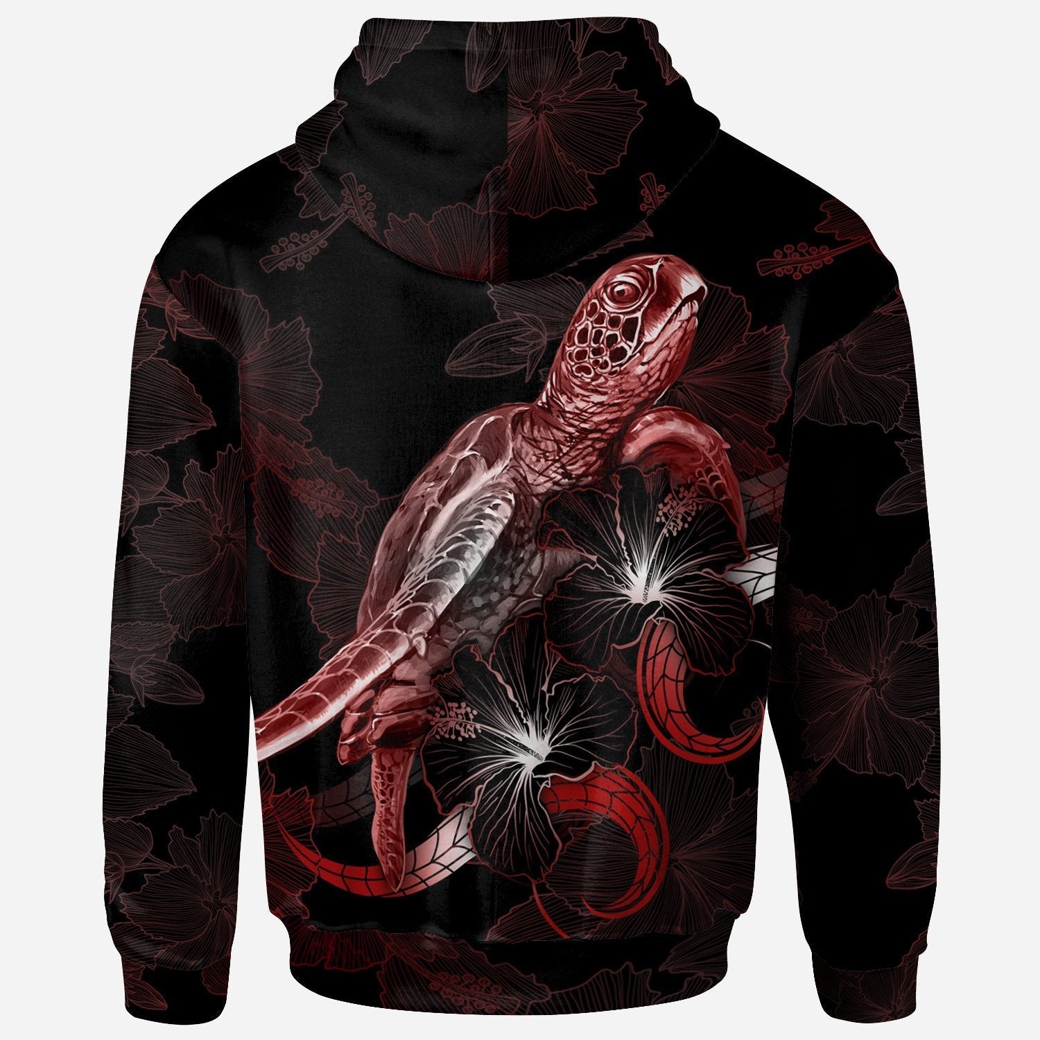 Tuvalu Polynesian Hoodie - Turtle With Blooming Hibiscus Red - Vibe Hoodie Shop