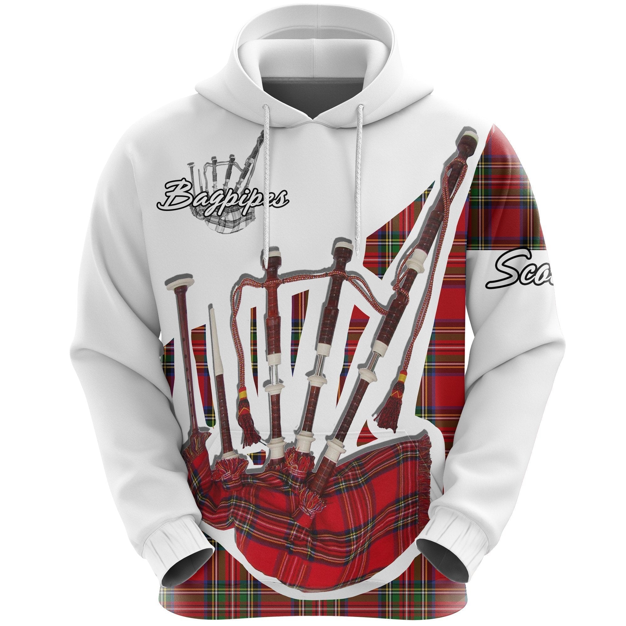 Scotland Hoodie, Scottish Bagpipes Royal Stewart Pullover Hoodie - Vibe Hoodie Shop