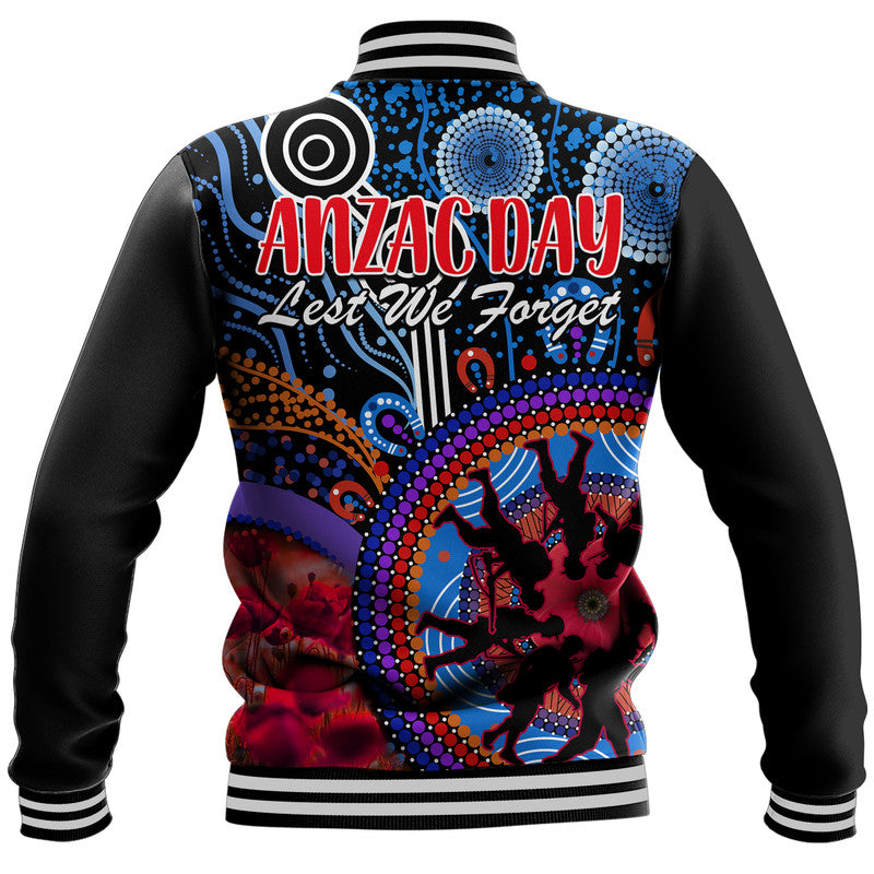 Australia ANZAC Day Baseball Jacket Aboriginal Military and Poppy Flowers Style - Vibe Hoodie Shop