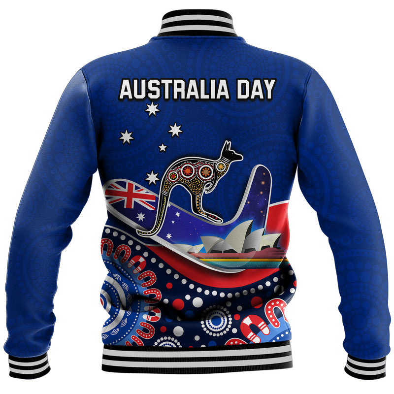 Australia Day Baseball Jacket Indigenous Kangaroo And Boomerang - Vibe Hoodie Shop