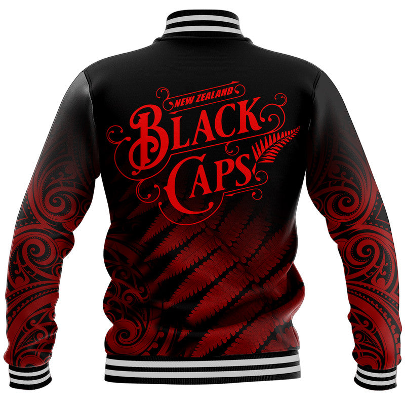 New Zealand Kiwis Cricket Team Baseball Jacket Black Caps Silver Fern Mixed Maori Pattern Version Red - Vibe Hoodie Shop