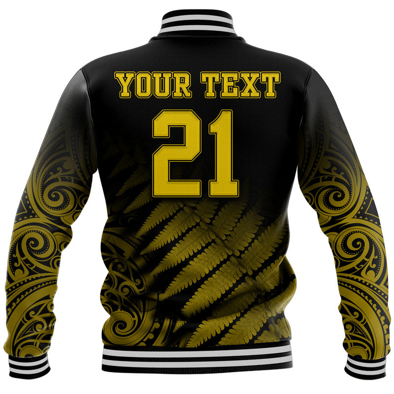 (Custom Personalised) New Zealand Kiwis Cricket Team Baseball Jacket Black Caps Silver Fern Mixed Maori Pattern Version Gold - Vibe Hoodie Shop