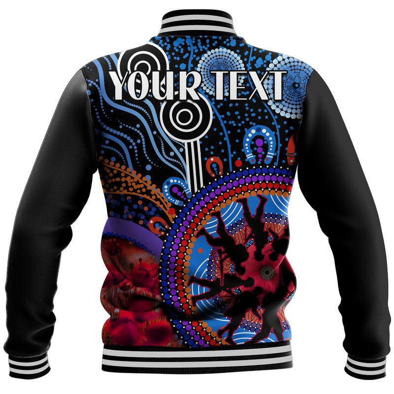 (Custom Personalised) Australia ANZAC Day Baseball Jacket Aboriginal Military and Poppy Flowers Style - Vibe Hoodie Shop