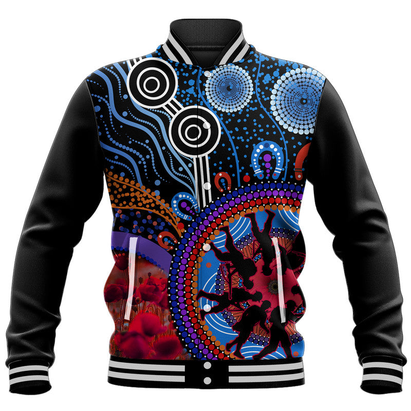 (Custom Personalised) Australia ANZAC Day Baseball Jacket Aboriginal Military and Poppy Flowers Style - Vibe Hoodie Shop