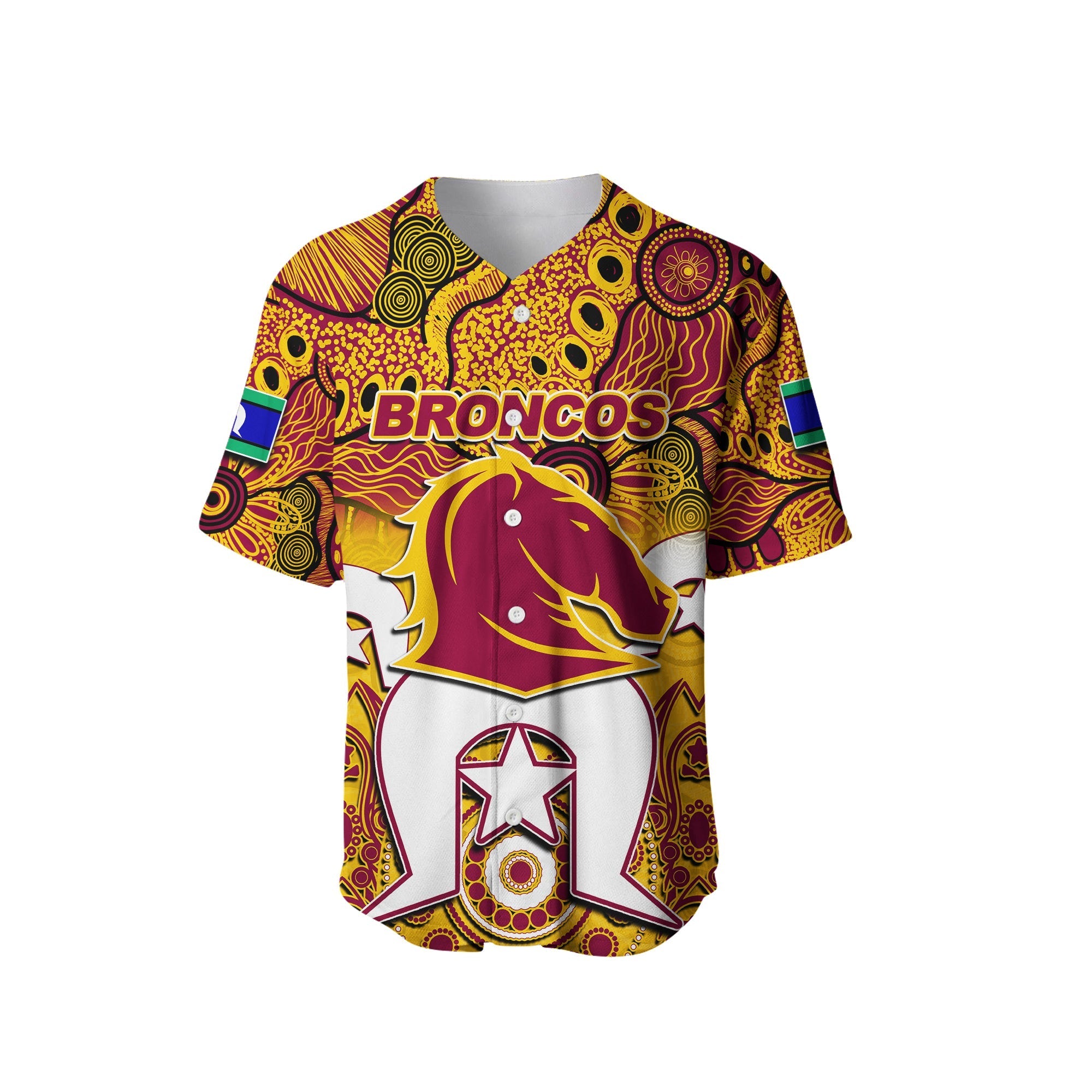 (Custom Personalised) Broncos Torres Strait Islanders Mix Aboriginal Baseball Jersey - Vibe Hoodie Shop