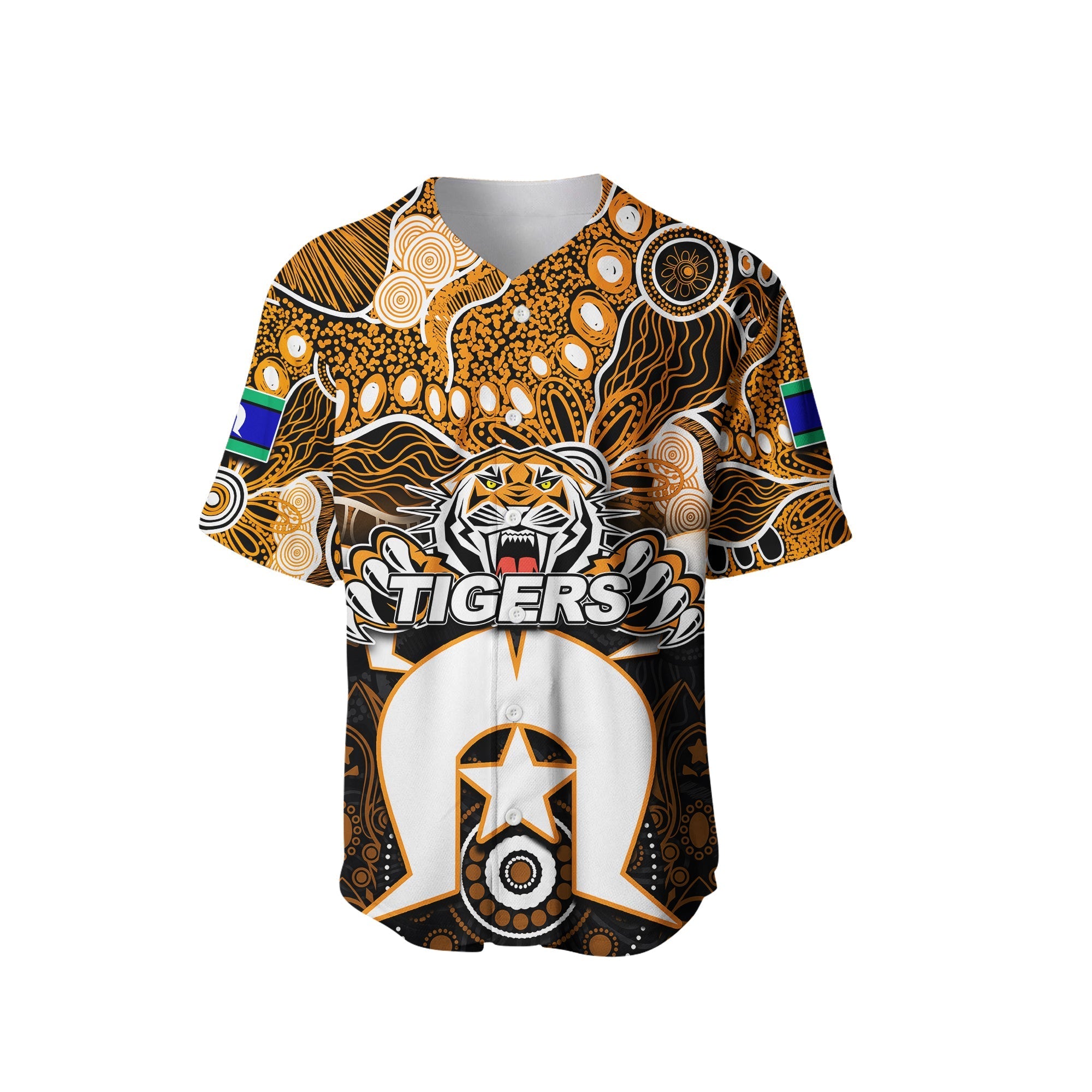 (Custom Personalised) Tigers Torres Strait Islanders Mix Aboriginal Baseball Jersey - Vibe Hoodie Shop