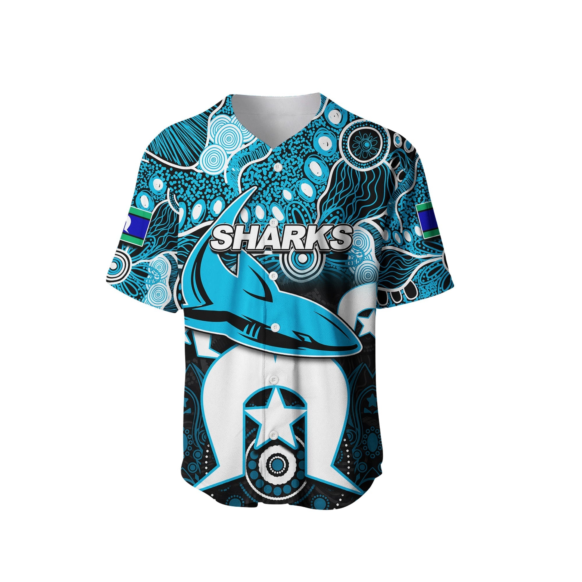 (Custom Personalised) Sharks Torres Strait Islanders Mix Aboriginal Baseball Jersey - Vibe Hoodie Shop