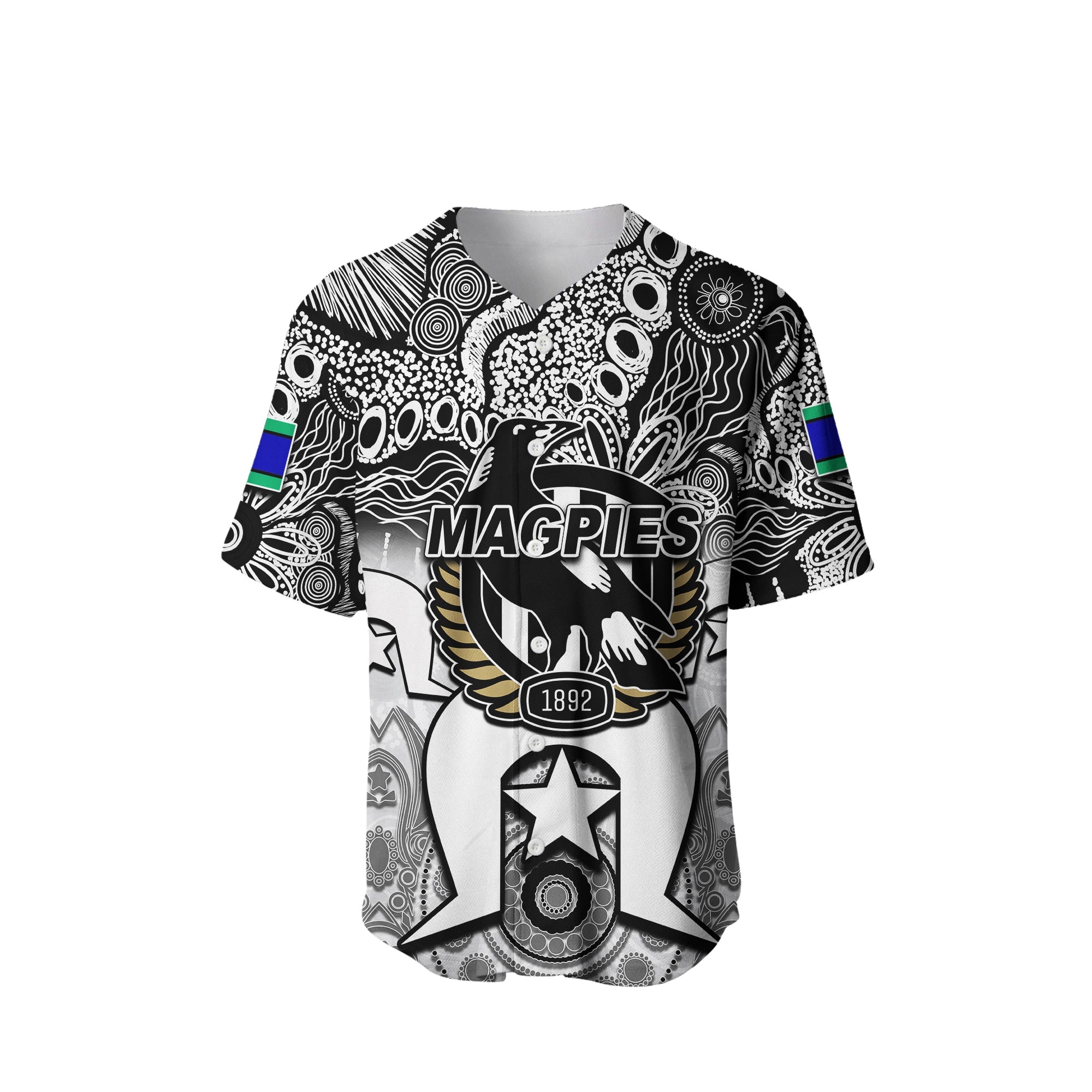 (Custom Personalised) Magpies Australian Football Torres Strait Islanders Mix Aboriginal Baseball Jersey - Vibe Hoodie Shop
