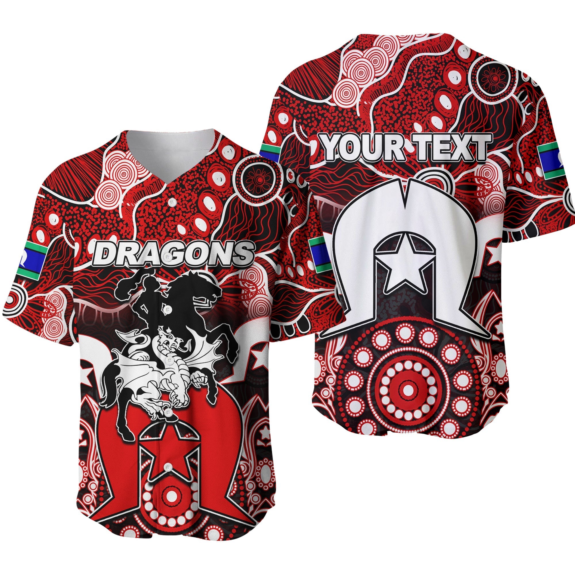 (Custom Personalised) Dragons Torres Strait Islanders Mix Aboriginal Baseball Jersey - Vibe Hoodie Shop