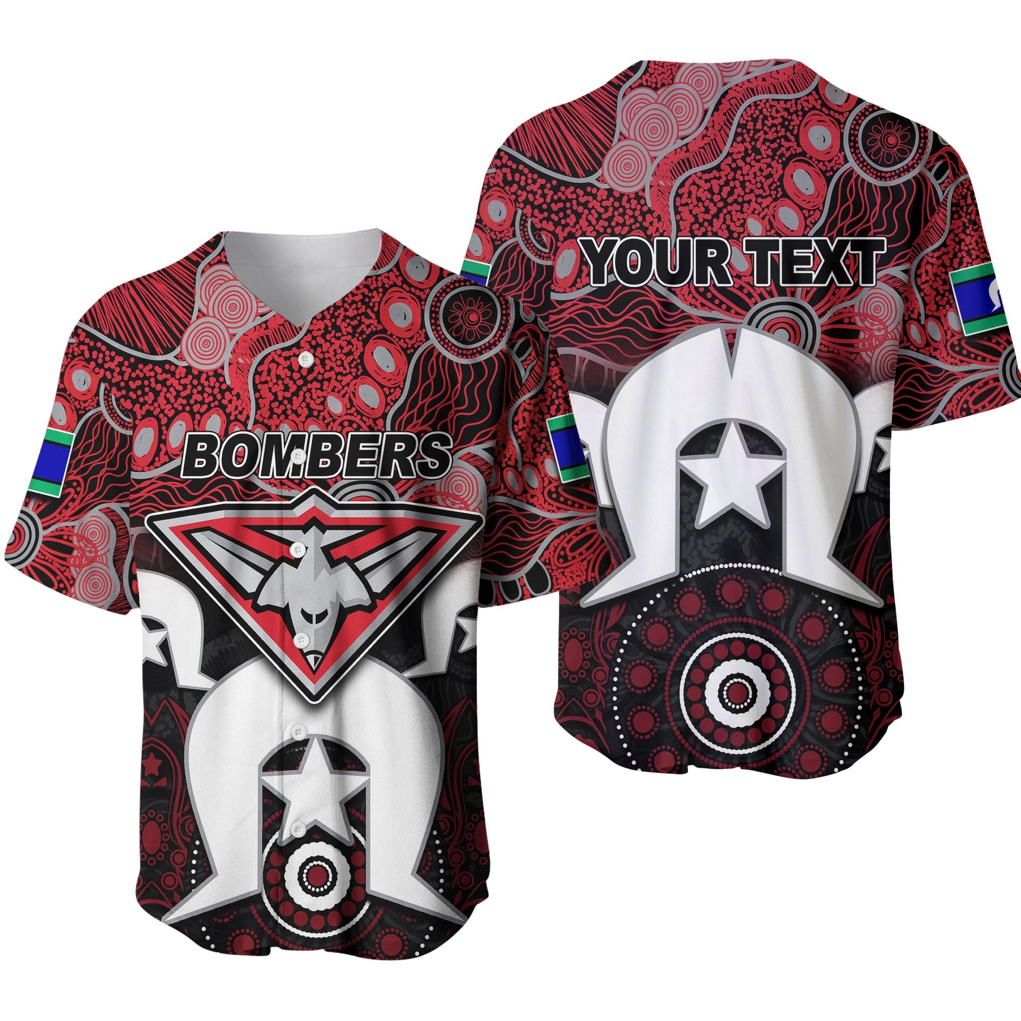 (Custom Personalised) Bombers Australian Football Torres Strait Islanders Mix Aboriginal Baseball Jersey - Vibe Hoodie Shop