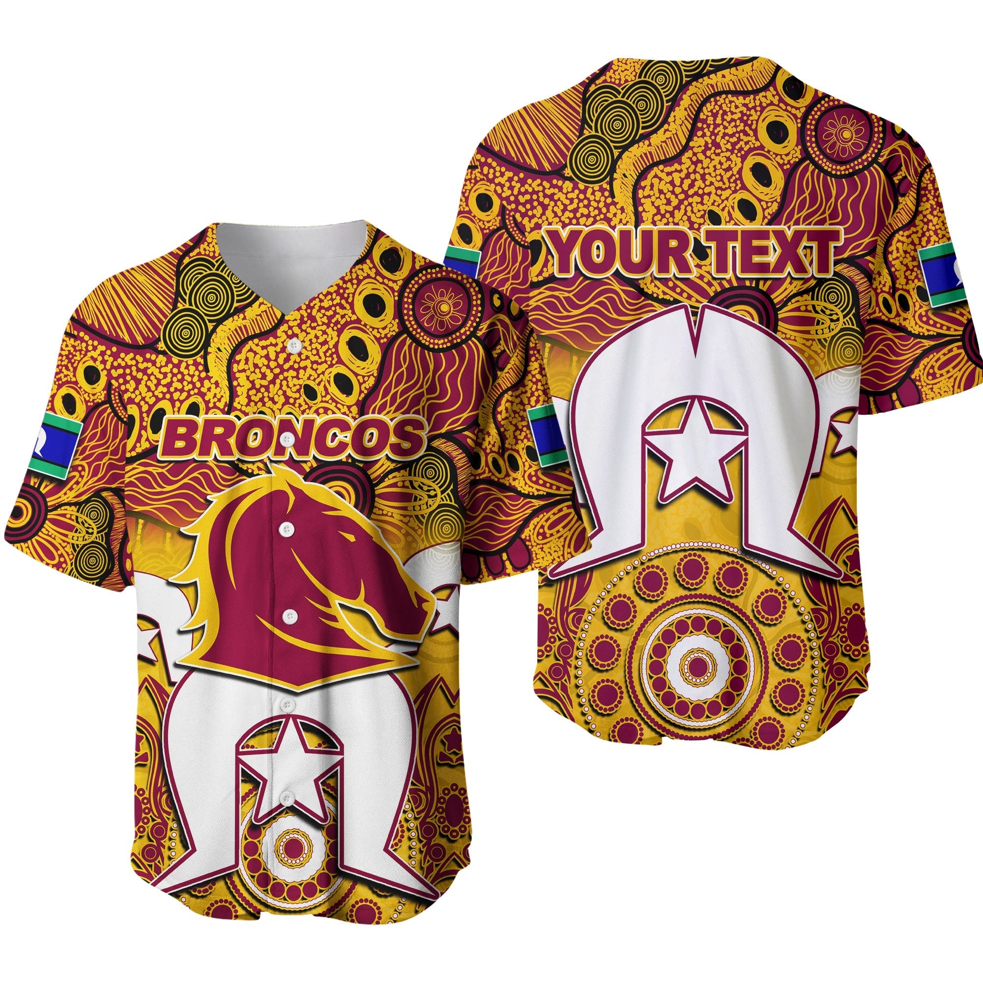(Custom Personalised) Broncos Torres Strait Islanders Mix Aboriginal Baseball Jersey - Vibe Hoodie Shop