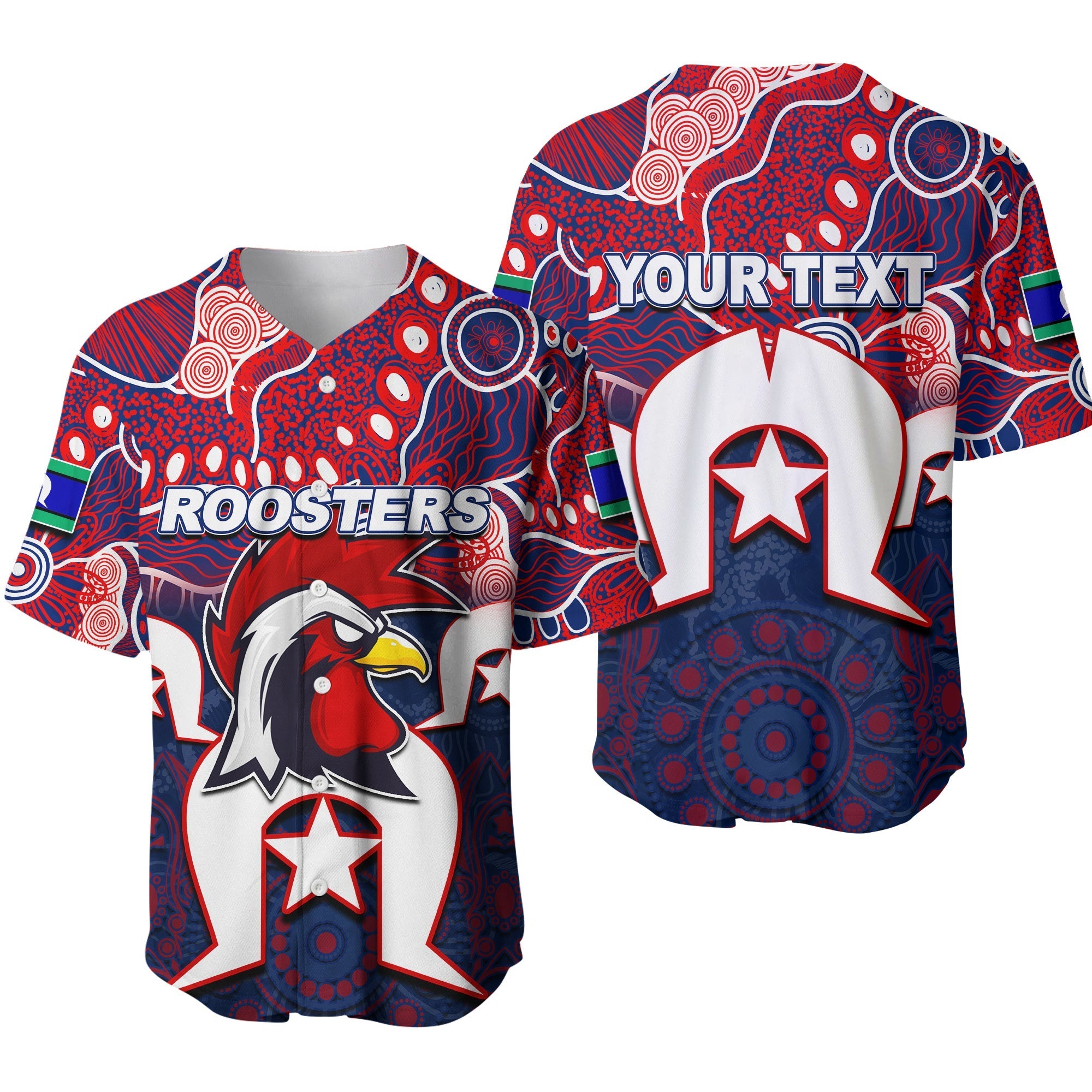 (Custom Personalised) Roosters Torres Strait Islanders Mix Aboriginal Baseball Jersey - Vibe Hoodie Shop