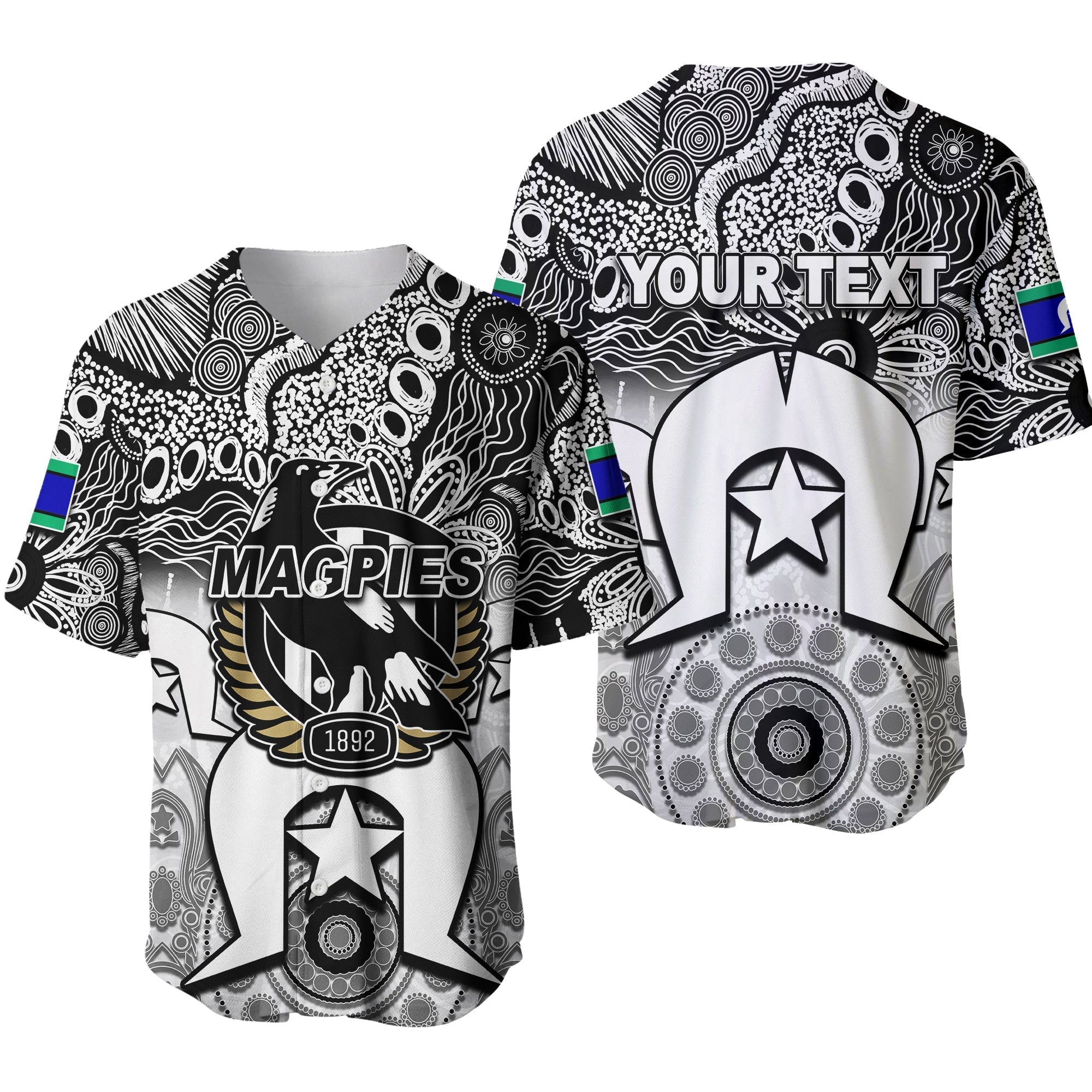 (Custom Personalised) Magpies Australian Football Torres Strait Islanders Mix Aboriginal Baseball Jersey - Vibe Hoodie Shop