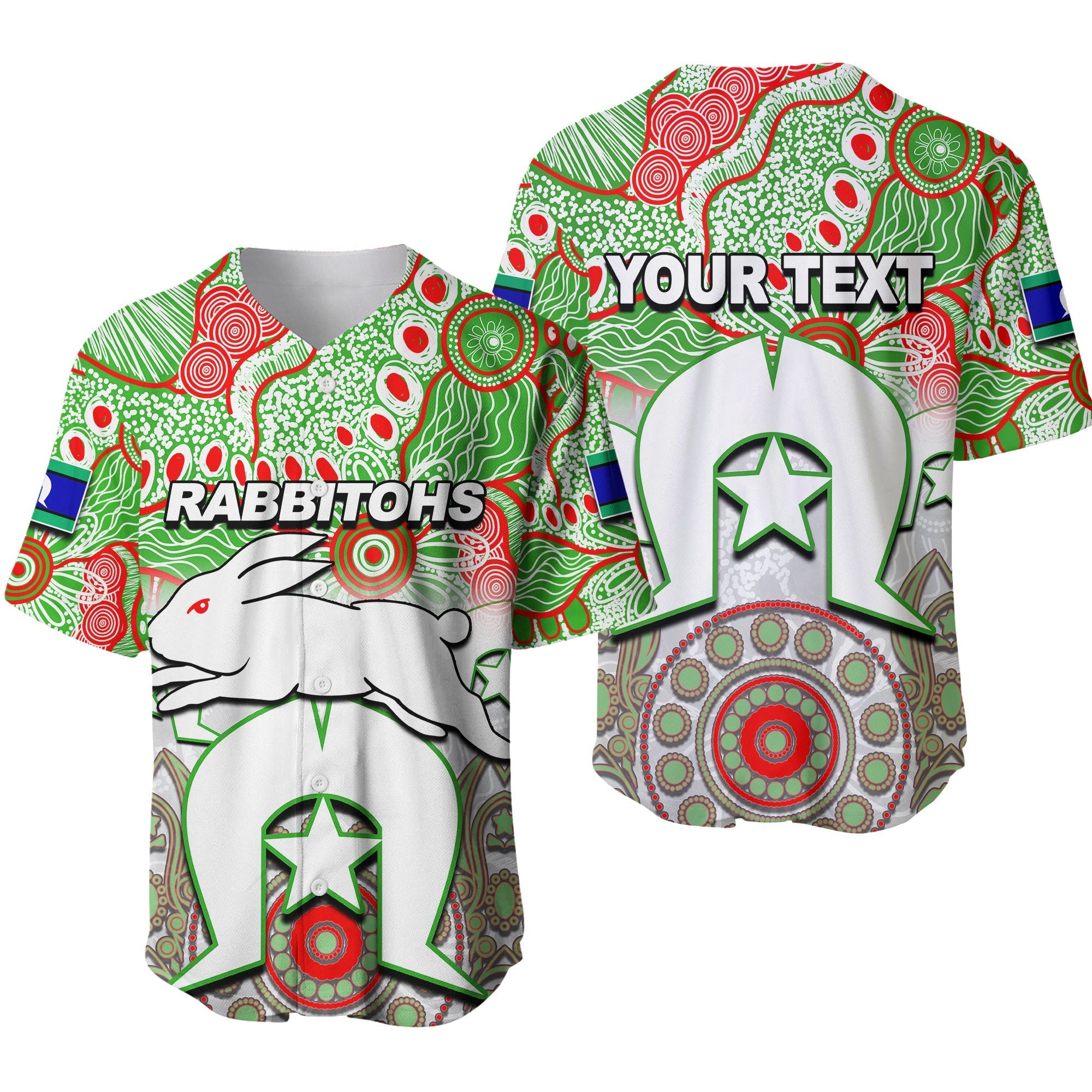 (Custom Personalised) Rabbitohs Torres Strait Islanders Mix Aboriginal Baseball Jersey - Vibe Hoodie Shop