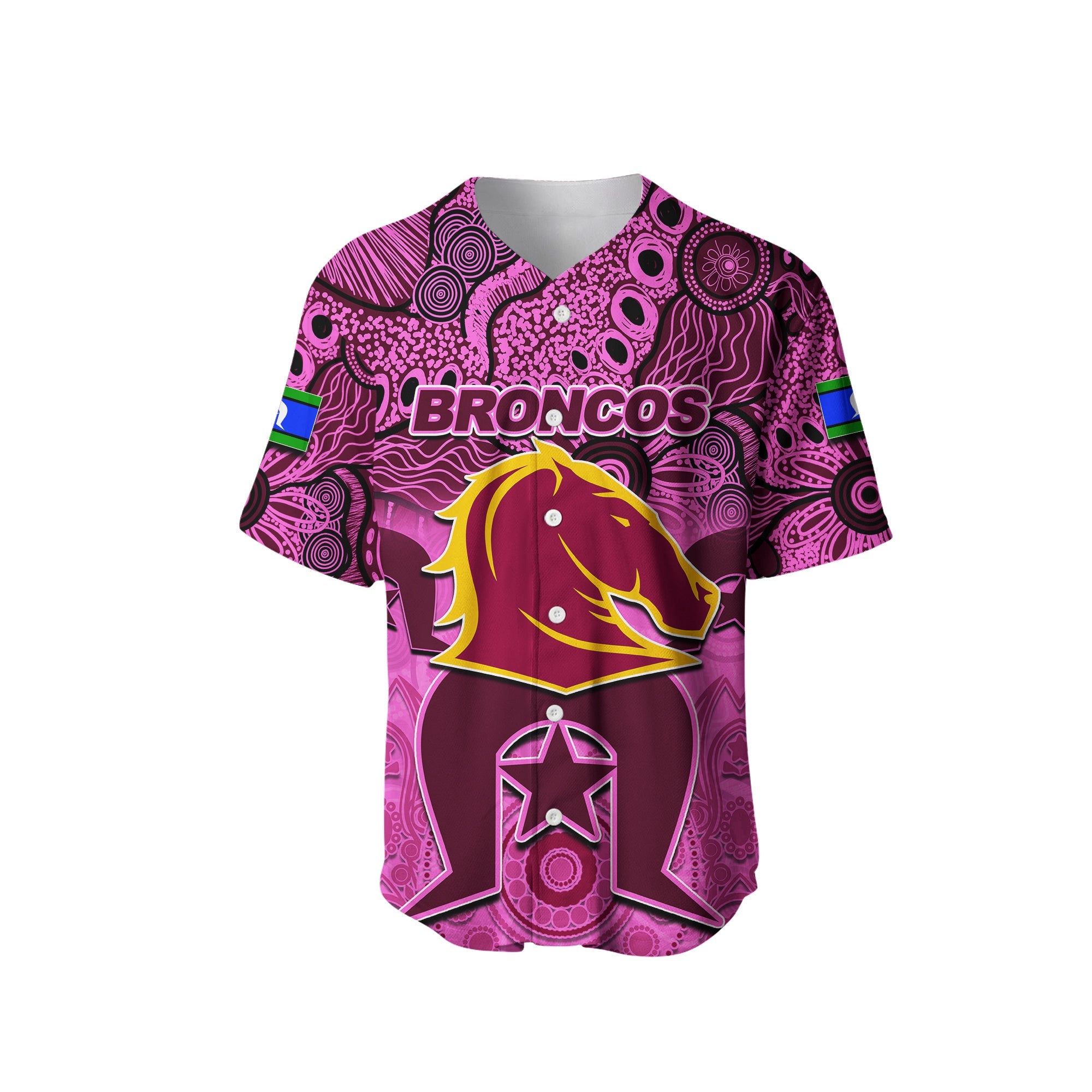 (Custom Personalised) Broncos Torres Strait Islanders Mix Aboriginal Baseball Jersey Pink Style - Vibe Hoodie Shop