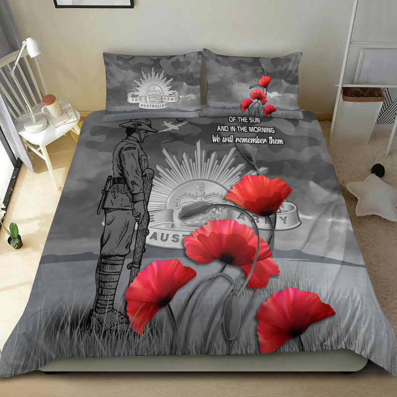 Remembrance Day Bedding Set Soldier Australian Army Rising Sun With Red Poppy - Vibe Hoodie Shop