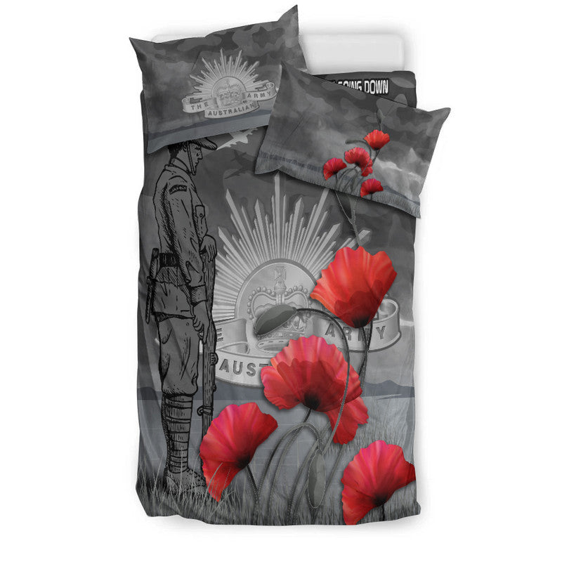 Remembrance Day Bedding Set Soldier Australian Army Rising Sun With Red Poppy - Vibe Hoodie Shop