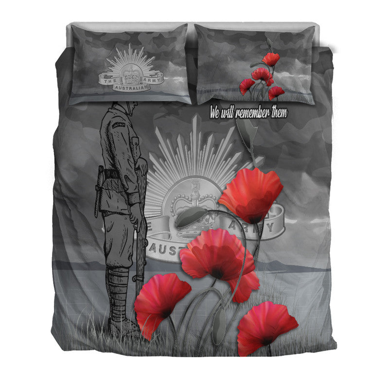 Remembrance Day Bedding Set Soldier Australian Army Rising Sun With Red Poppy - Vibe Hoodie Shop