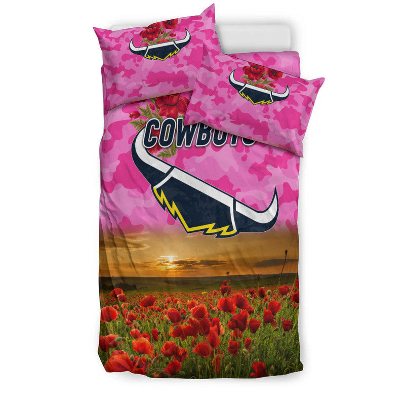 North Queensland Cowboys ANZAC 2022 Bedding Set Poppy Flowers Vibes - Pink - Vibe Hoodie Shop