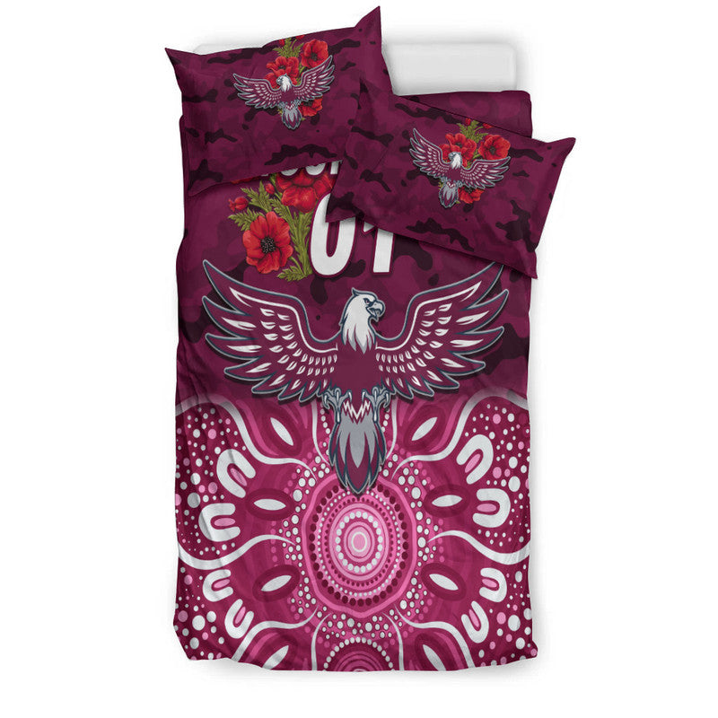 (Custom Personalised) Manly Warringah Sea Eagles ANZAC 2022 Bedding Set Indigenous Vibes - Vibe Hoodie Shop