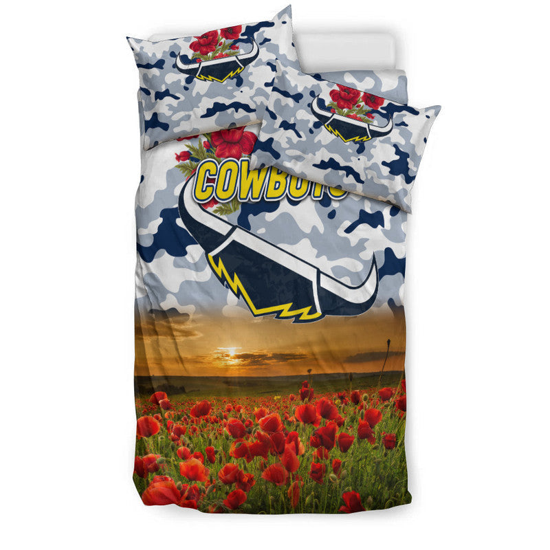North Queensland Cowboys ANZAC 2022 Bedding Set Poppy Flowers Vibes - White - Vibe Hoodie Shop