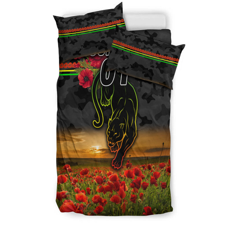 (Custom Personalised) Penrith Panthers ANZAC 2022 Bedding Set Poppy Flowers Vibes - Black - Vibe Hoodie Shop