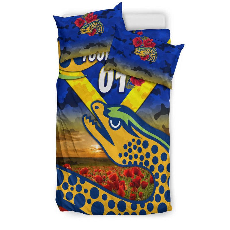 (Custom Personalised) Parramatta Eels ANZAC 2022 Bedding Set Poppy Flowers Vibes - Blue - Vibe Hoodie Shop
