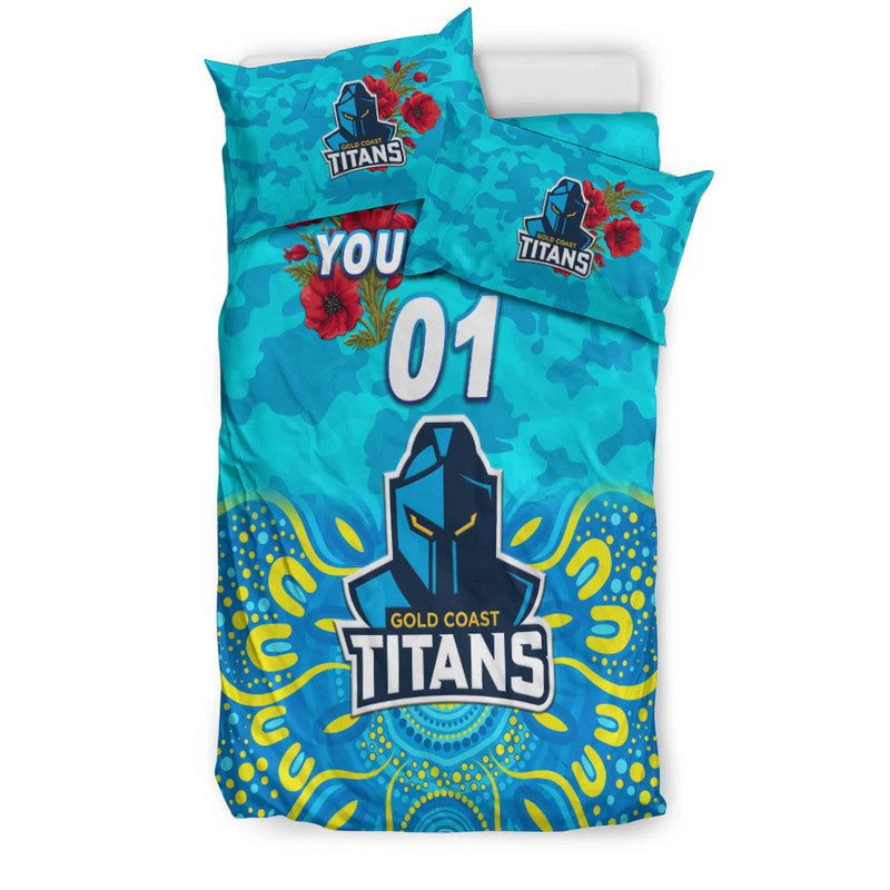 (Custom Personalised) Gold Coast Titans ANZAC 2022 Bedding Set Indigenous Vibes - Vibe Hoodie Shop