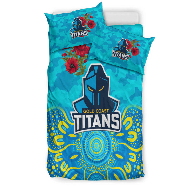 Gold Coast Titans ANZAC 2022 Bedding Set Indigenous Vibes - Vibe Hoodie Shop
