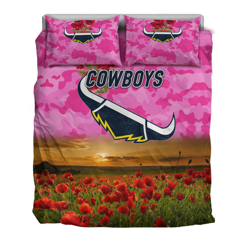 North Queensland Cowboys ANZAC 2022 Bedding Set Poppy Flowers Vibes - Pink - Vibe Hoodie Shop