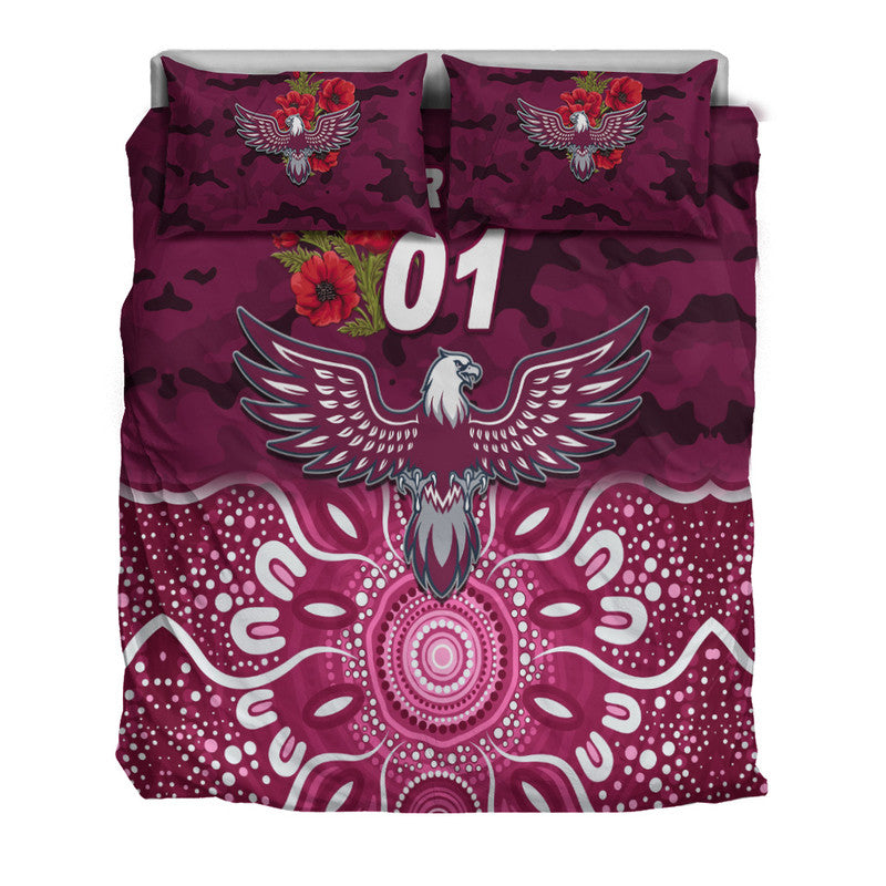 (Custom Personalised) Manly Warringah Sea Eagles ANZAC 2022 Bedding Set Indigenous Vibes - Vibe Hoodie Shop