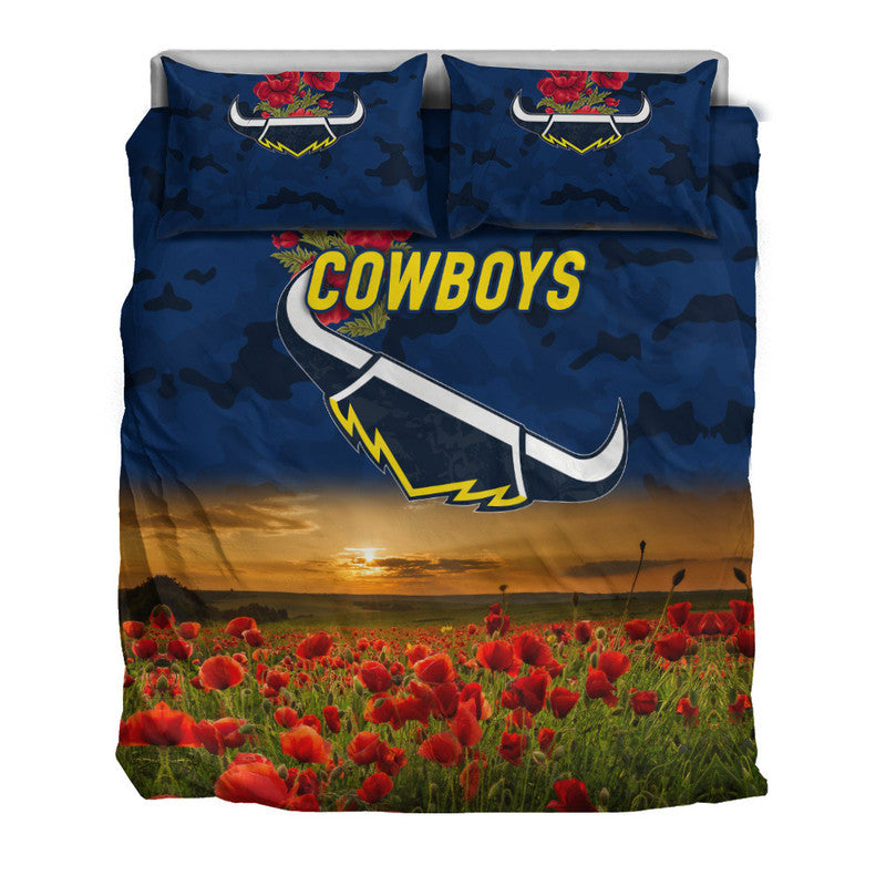 North Queensland Cowboys ANZAC 2022 Bedding Set Poppy Flowers Vibes - Blue - Vibe Hoodie Shop