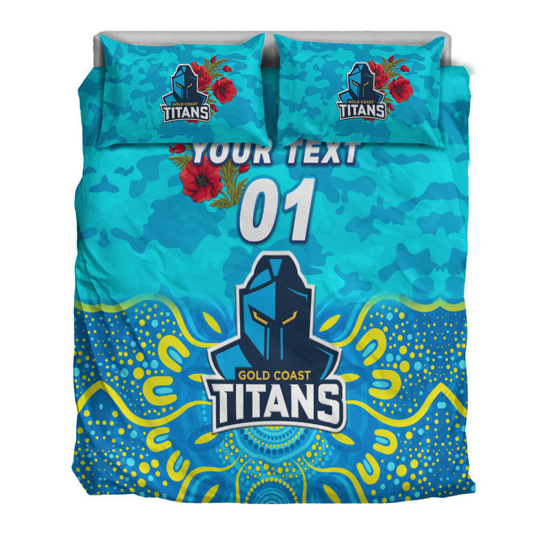 (Custom Personalised) Gold Coast Titans ANZAC 2022 Bedding Set Indigenous Vibes - Vibe Hoodie Shop