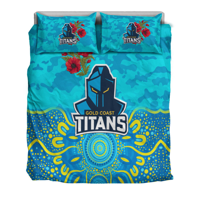 Gold Coast Titans ANZAC 2022 Bedding Set Indigenous Vibes - Vibe Hoodie Shop